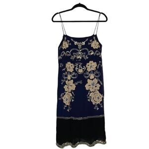 By Anthropologie Allaire Embroidered Floral Sequin Slip Dress Size S